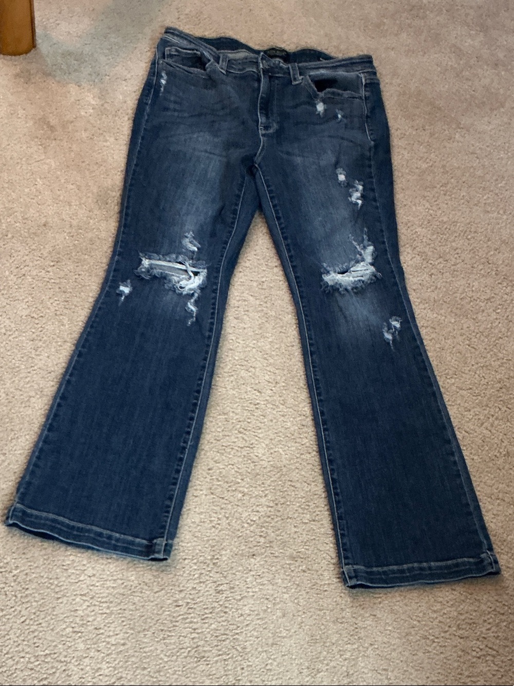 Judy Blue Dark Blue Distressed Wide Leg Jeans